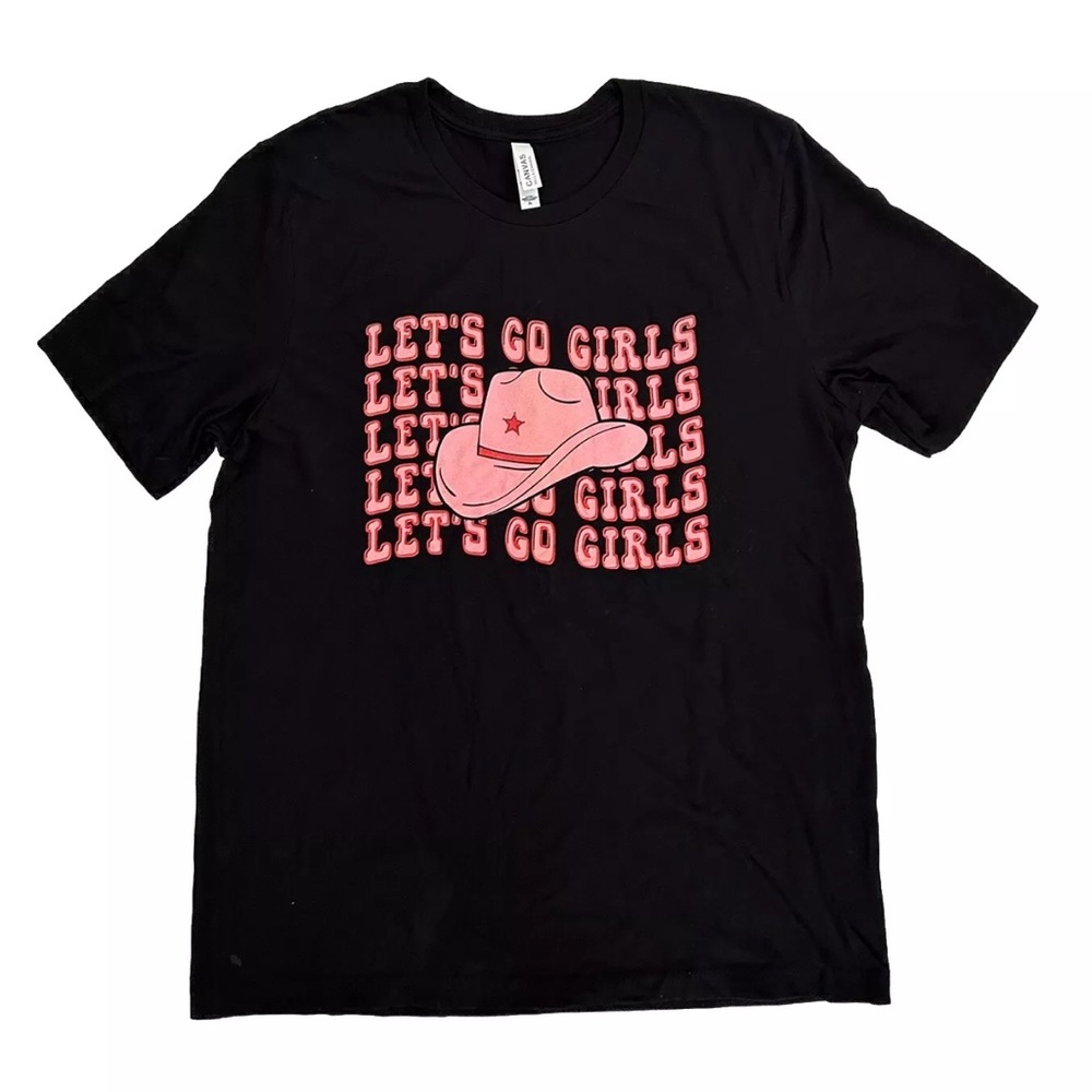 Western ‘Let’s Go Girls’ Cotton T Shirt in Black, NWOT Size XL